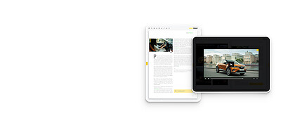 Deux tablettes : une page de Fluidbook et la vidéo qu'elle contient, lue en grand