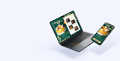 Catalogue de pâtisseries sur ordinateur portable et smartphone